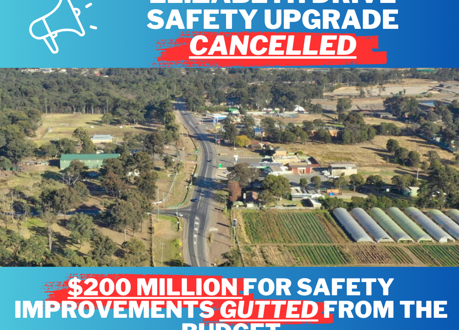 ELIZABETH DRIVE SAFETY UPGRADE CANCELLED